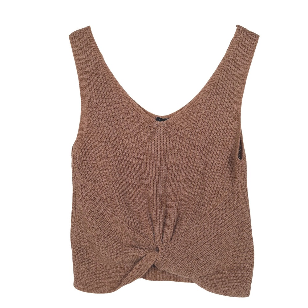 Moon & Madison Knit Tank Top Women Medium Brown Twist Front V-Neck Sleeveless